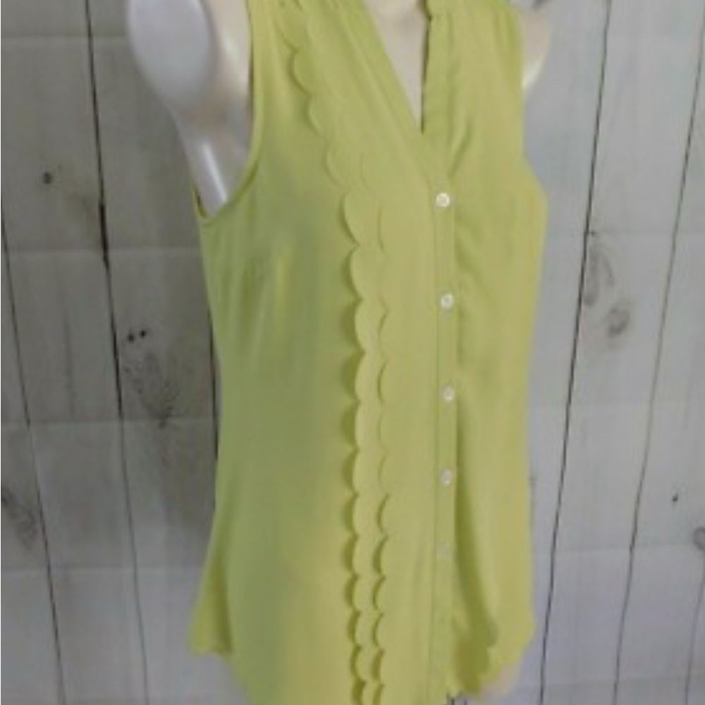 Meadow Rue Yellow Ruffled Blouse with Scallop Trim